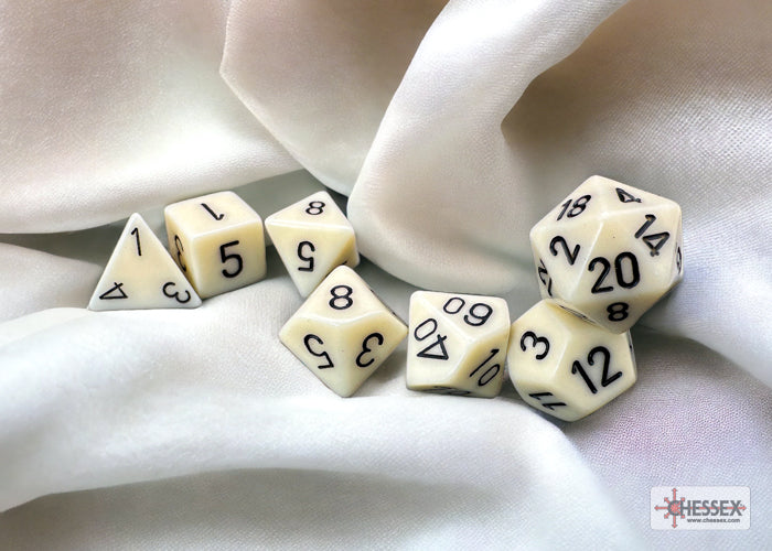 Chessex 25400 Dice: Opaque Ivory / Black Polyhedral, 7-Dice Set