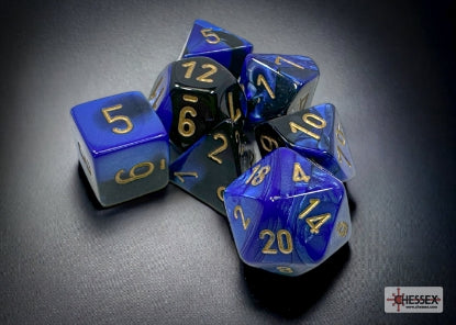 Chessex: CHX 26435 Dice - Gemini Black-Blue / Gold, 7 Dice Set