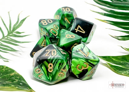 Chessex: CHX 26439 Dice - Gemini Black-Green / Gold, 7 Dice Set