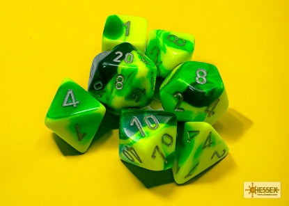 Chessex: CHX 26454 Dice - Gemini Green-Yellow / Silver, 7 Dice Set