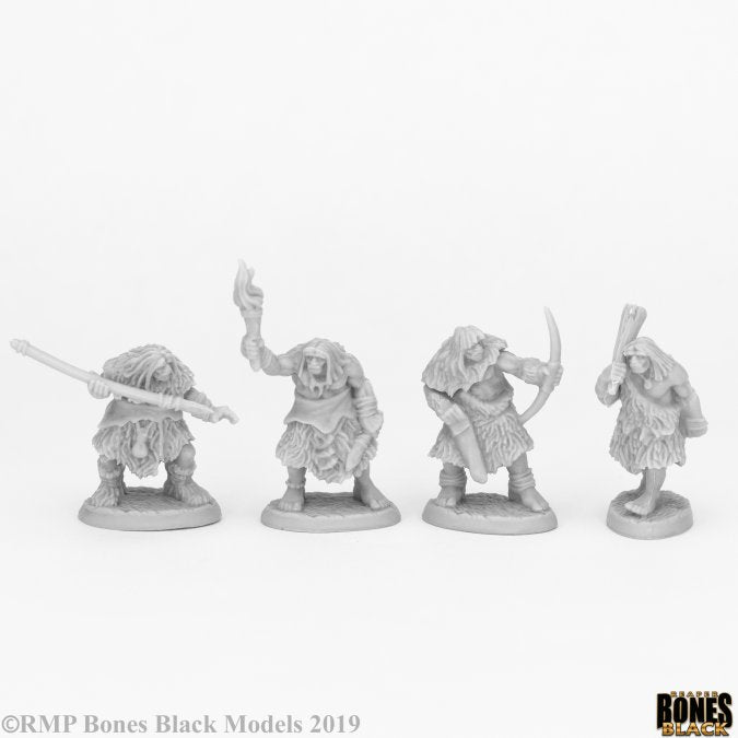RPR 44086: Black Bear Tribe Cavemen (4 Figuers) - Bones Black