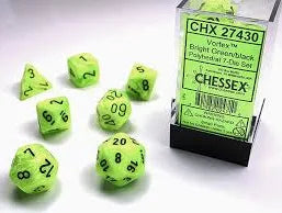 Chessex: CHX25402 Dice - Vortex Bright Green/Black, Polyhedral 7-Dice Set
