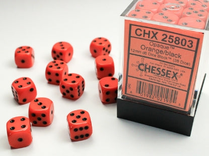 Chessex: CHX 25803 Dice - Opaque Orange / Black, 7 Dice Set
