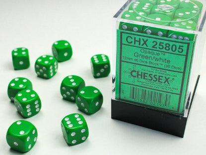 Chessex: CHX 25805 Dice - Opaque Green / White, 7 Dice Set