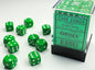 Chessex: CHX 25805 Dice - Opaque Green / White, 7 Dice Set