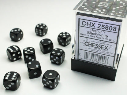 Chessex: CHX 25808 Dice - Opaque Black / White, 7 Dice Set