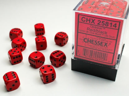 Chessex: CHX 25814 Dice - Opaque Red / Black, 7 Dice Set