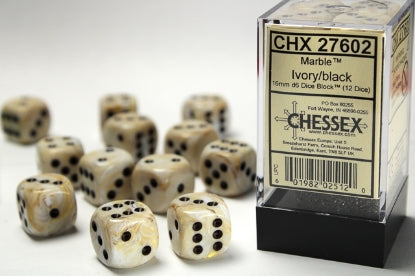 Chessex: CHX 27602  Dice - Marble Ivory / Black, 7 Dice Set