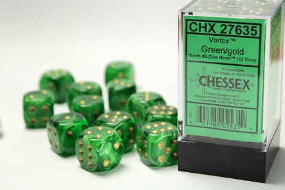 Chessex: CHX 27635 Dice - Vortex  Green / Gold, 7 Dice Set