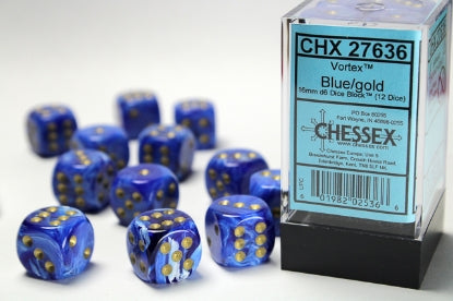 Chessex: CHX 27636 Dice - Vortex  Blue / Gold, 7 Dice Set