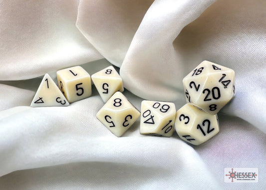 Chessex 25400 Dice: Opaque Ivory / Black Polyhedral, 7-Dice Set