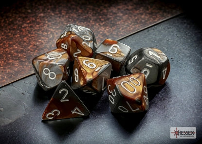 Chessex: CHX 26424 Dice - Gemini Copper-Steel / White, 7 Dice Set