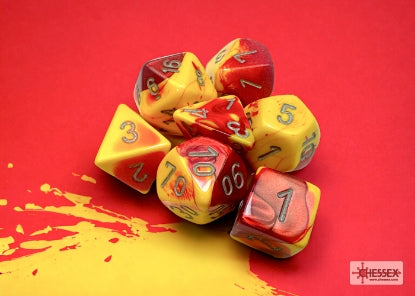 Chessex: CHX 26450 Dice - Gemini Red-Yellow / Silver, 7 Dice Set