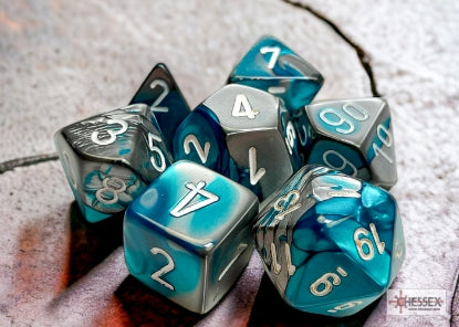 Chessex: CHX 26456 Dice - Gemini Steel-Teal / White, 7 Dice Set