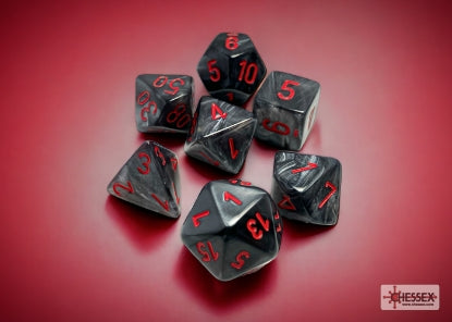 Chessex: CHX 27478 Dice - Velvet Black / Red, 7 Dice Set