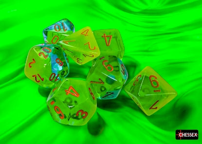 Chessex: CHX 26470 Dice - Gemini Plasma Green-Teal / Orange, 7 Dice Set