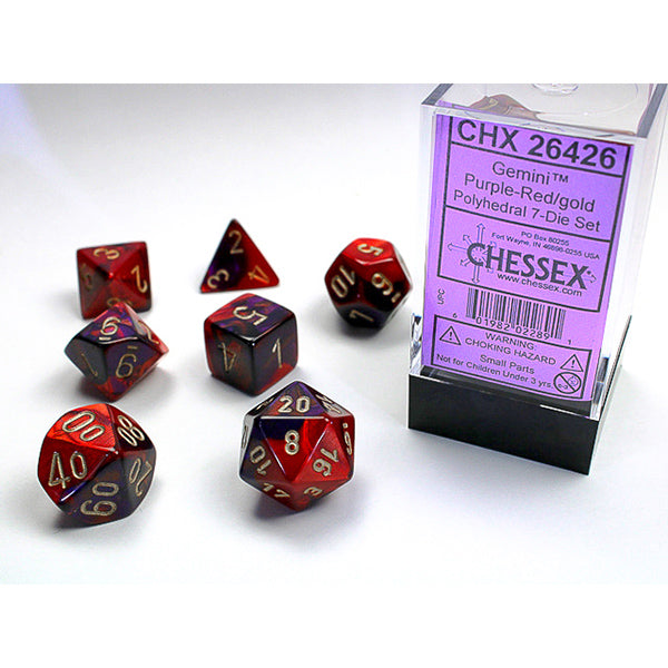 Chessex: CHX 26426 Dice - Gemini Purple-Red / Gold, 7 Dice Set