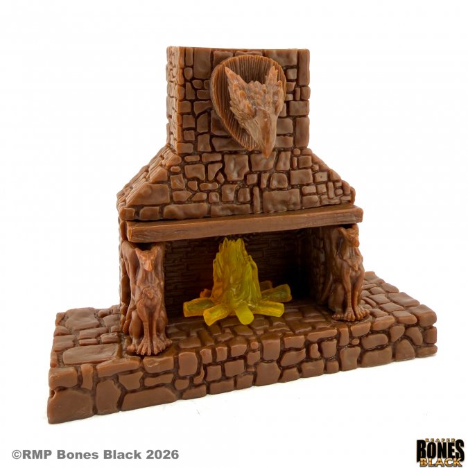 RPR 44337: Green Griffin Fireplace - Bones Black