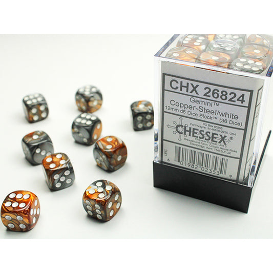 CHX26824:  12mm 36d6 Gemini: Copper-Steel/White