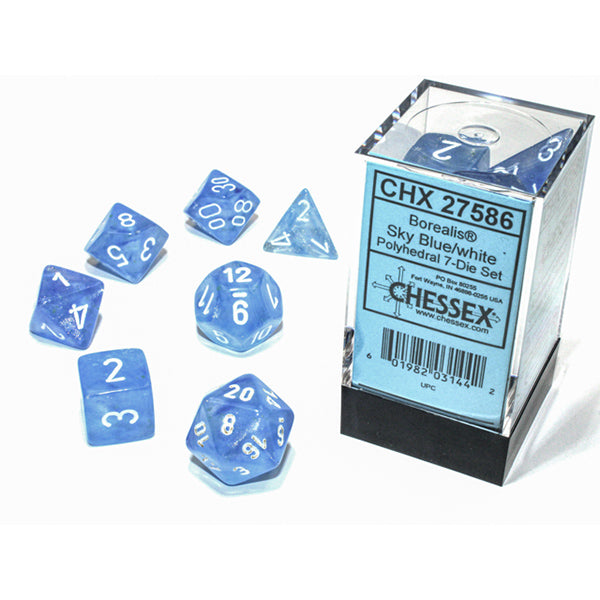 Chessex: CHX 27586 Dice - Borealis Sky Blue/white (7)